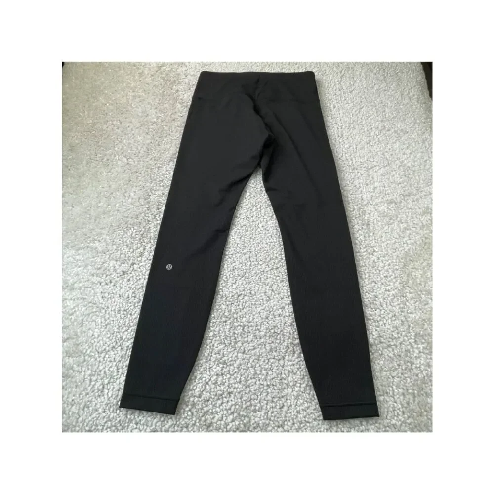 Lululemon Wunder Train Ribbed Hi Rise Tight Black Full Length Womens 10